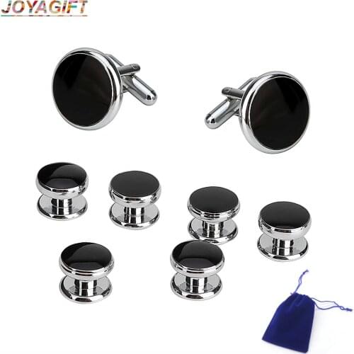 JOYA GIFT Tuxedo Studs and Cufflinks Set 8 PieceVintage Wedding Formal Cuff Links for Men Groom and Groomsmen Gift Bag Packaging