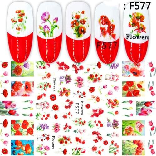 3D Nail Sticker Spring Autumn Self-Adhesive Glue Stickers Red Flowers Lily Rose Stickers for Manicure Nail Art Decoration