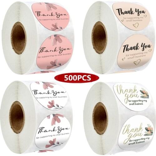 Pretty Flowers Thank You Stickers for Supporting My Business 500pcs 1'' Seal Label Handmade Xmas Gift Package Stationery Sticker