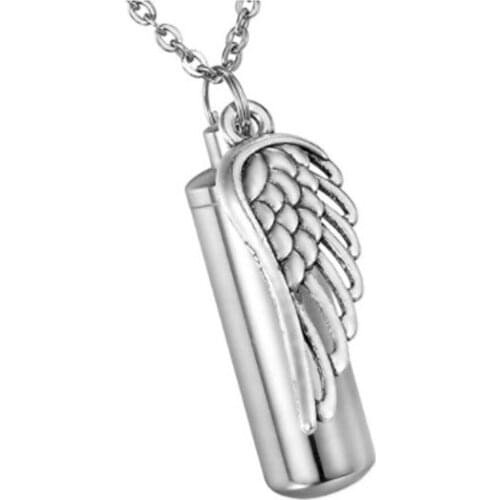Stainless Steel Angel Cylinder Pendant Cremation Urn Keychain Memorial Keepsake Ashes Jewelry