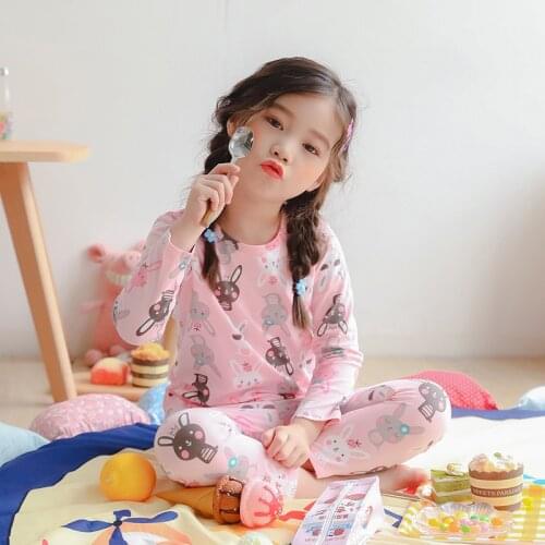 2020 New Lycra Pure Cotton Home Wear Set for Boys and Girls Lightweight Elastic Breathable Autumn Clothes and Autumn Pants