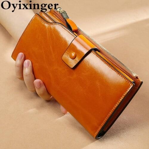 OYIXINGER Women RFID Wallet Multi-layer Card Holder Luxury Genuine Leather Purse For Women Large Capacity Fashion Wallets Ladies