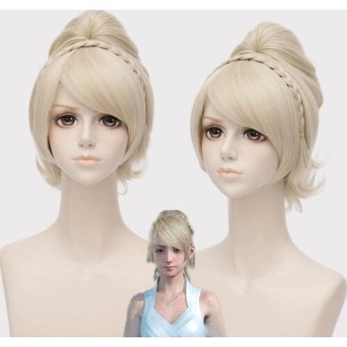 IHYAMS Wigs Game Final Fantasy XV Lunafreya Cosplay Wigs Princess Light Gold Hair Halloween,Stage Costumes Wig +Wig Cap