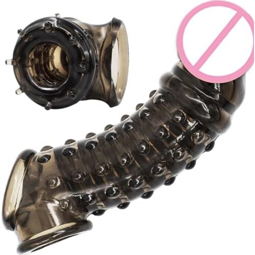 Cock Enlarger Condom Sheath Delay Reusable Penis Sleeve Extender Realistic Penis Condom Silicone Extension Sex Toy