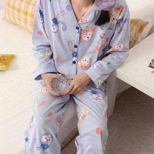 Long Sleeve Pajamas Set 2021 Summer Women Pajama Sets Monkey Print Single-breasted Pijama Sleepwear Pyjamas Nightwear Female