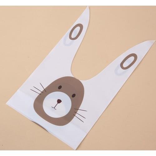 New Fashion 50pcs/lot 13.8*22CM Rabbit Ear Cookie Plastic Bags&Candy Gift Bags For Biscuits Snack Baking Package Event Party