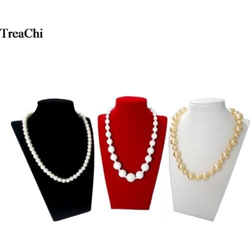 Retail Velvet Jewelry Display Bust White PU Necklace Pendant Organizer 3 CLR Pear Bead Chain Storage Show Mannequin Stand 22cm