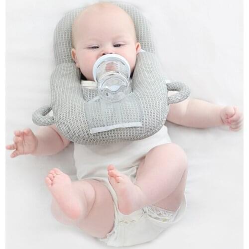 Infant Baby Girls Self Feeding Nursing Pillow U-shape with Fixed Bottle Bag Double Ears Handle Accessory Newborn Feeding Pillow