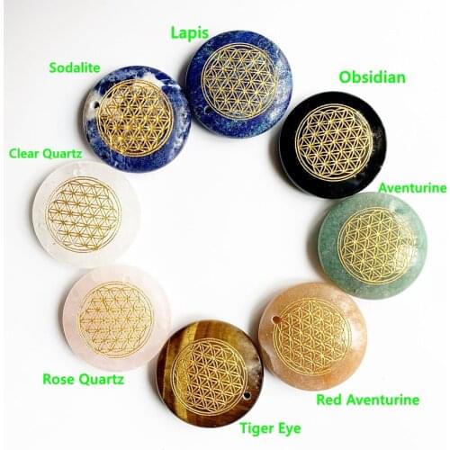 Natural Stone Carved Pendants Flower of Life Pendant for Diy Necklace Jewelry Sacred Geometry Charms Wholesale Dropship 1pc