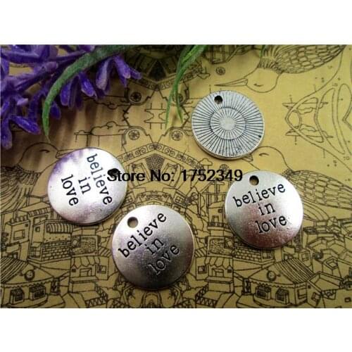 12pcs Believe in Love Charms,Antique Tibetan silver Tone Lovely Letter "Believe in Love" Charms Pendant 20mm