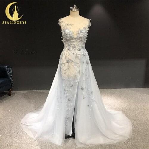 Rhine real Pictures sexy beads with flowers slit платья женские dress women evening dress long