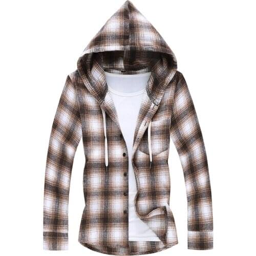 Fashion Male Streetwear Casual Shirts Camisa Masculina Plus Size 7Xl Men Spring Autumn Slim Fit Long Sleeve Plaid Hooded Shirts