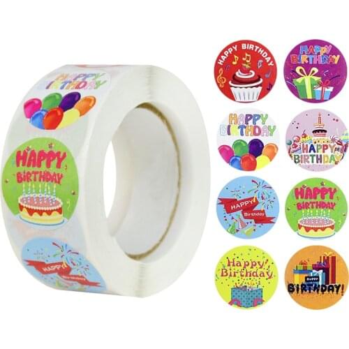 Happy Birthday Stickers Self Adhesive Round Paper Sticker Gift Bags Sealing Label Kids Birthday Party Supplies Decor for Home