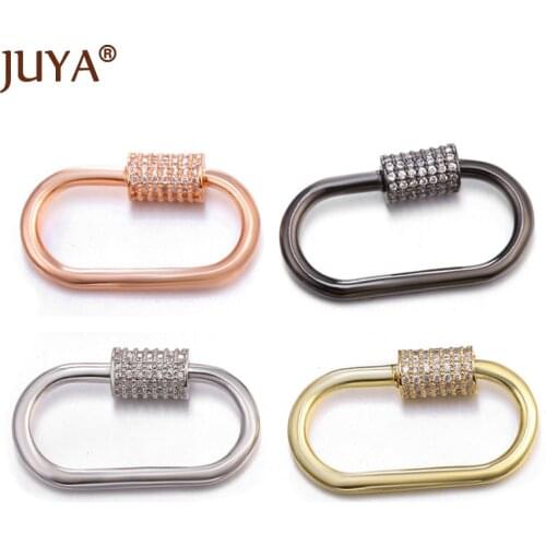 28*16mm Oval Inlaid Zircon Clasps Solid Carabiner Jewelry Accessories For Fashion Girls Handmade Necklace Making Supplies