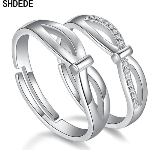 SHDEDE 925 Sterling Silver Adjustable Size Couple Ring For Lovers Men Women Jewelry Wedding Engagement Gifts -WH251