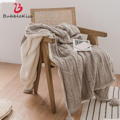 Bubble Kiss Wool Knitted Tassel Blanket Modern Simple Style Knitting Throw Blanket Casual Shawl Blankets For Beds Sofa Decor