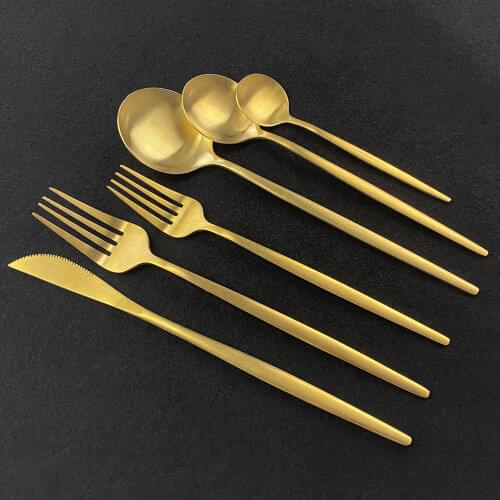 Dinnerware Gold Matte Cutlery Set 36Pcs Western 18/10 Stainless Steel Tableware Home Tea Spoon Fork Knife Set Dishwasher safe