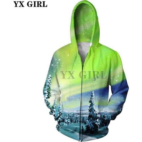 YX GIRL 2018 autumn New Fashion Zipper Hoodie Snow mountain and landscape Print 3d Mens Womens Hooded jacket Drop shipping
