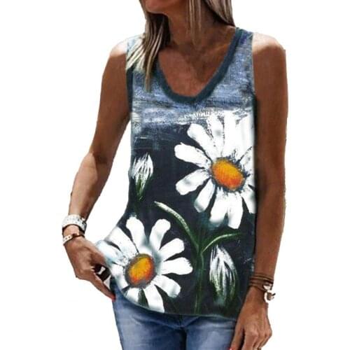 Women T-shirt Summer Women Tanks Tops Elegant Floral Print patchwork Blouse Round Neck Loose Plus Size Casual Sleeveless Tanks