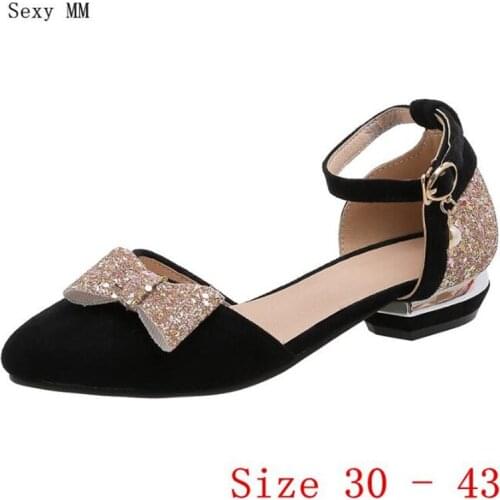 Low High Heels Women Pumps Girl Low High Heel Shoes Mary Janes Woman Shoes Kitten Heels Small Plus Size 30 31 32 33 -40 41 42 43