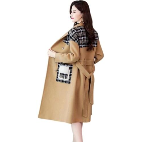 New Autumn Winter Jacket Women Korean loose Long Woolen coat High quality Womens Stitching Casual Woolen coats Overcoats F1131