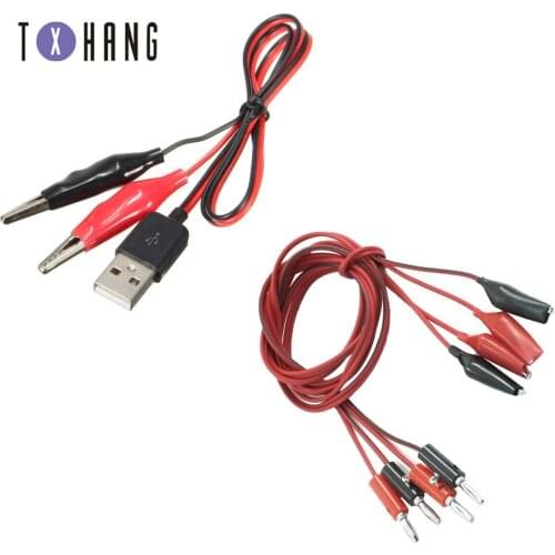 1 Pair Alligator Testing Cord Lead Clip Electrical Clamp to 4mm Banana/USB Plug Connectors for Multimeter Probe Test Leads
