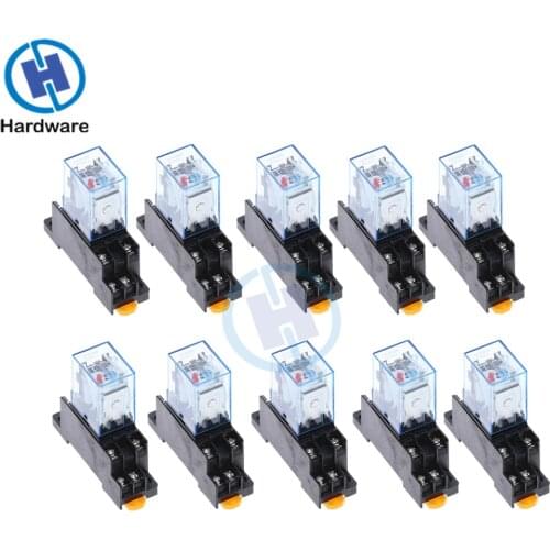 10Pc MY2NJ Relay Coil General DPDT Micro Mini Electromagnetic Relay Switch HH52P with Socket Base AC110V AC 220V DC12V DC24V