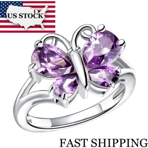 US STOCK 15% Off Uloveido Purple Wedding Jewelry Engagement Ring Butterfly Charms Rings for Women Size 6-9 Rose Gold Color J295