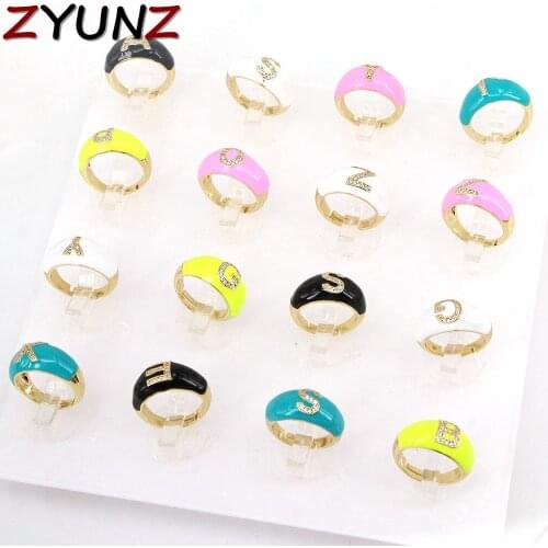 5PCS, English Letter A-Z Rings Alphabet Letter Adjustable Enamel Ring for Women Charm Jewelry Choose Letter