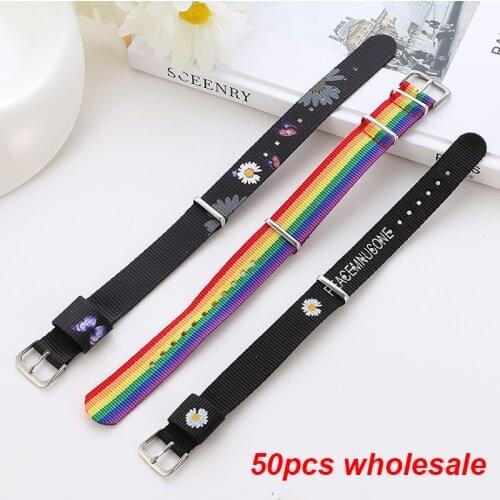 50pcs WHOLESALE Daisy Butterfly Strap Bracelet for Girls Boys Rainbow Wristband Womens Bracelet Adjustable Charm Straps Jewelry