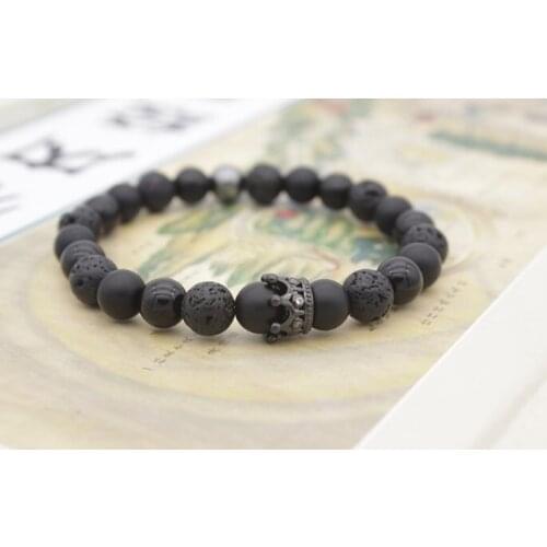 8mm yyy1 adjusted Charm zircon cubic zirconia black volcanic lava Bracelet Stone bead essential oils diffuser women men gift