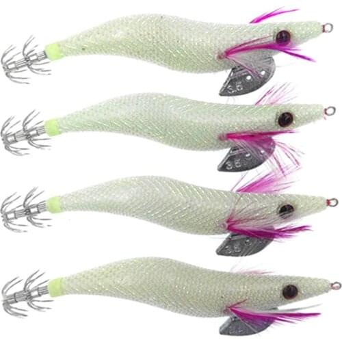 8Pcs Shrimp Fishing lures Squid Jigs Luminous Dawn Fish Bait 2.5# 3.5# Wooden Shrimp Jigging Lure For Octopus