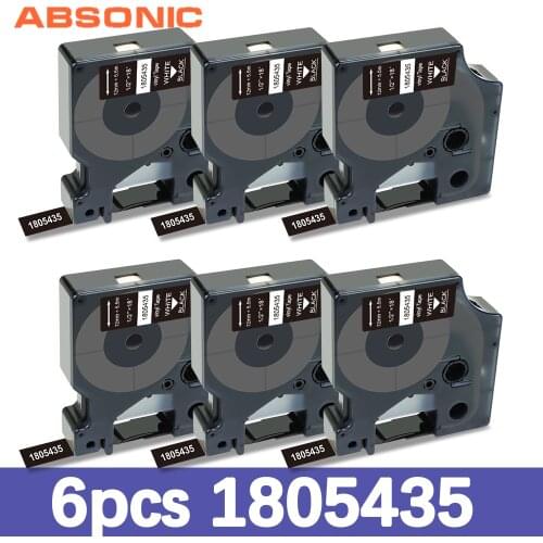 Absonic 6PK 12mm Label 1805435 Compatible Rhino Vinyl Label Tape White on Black for Rhino 4200 5200 6000 Label Maker Machine