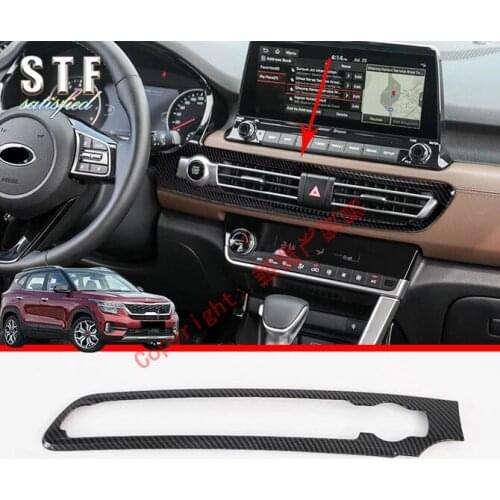 Carbon Fiber Style Interior Accessories Center Air Conditioning Vent Decorative Frame Cover Trim For KIA Seltos 2019 2020