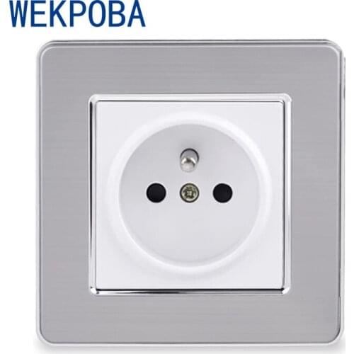 WEKPOBA White Stainless Steel Brushed Panel French / Polish Wall Socket With Dual USB Charging Port S08 Series