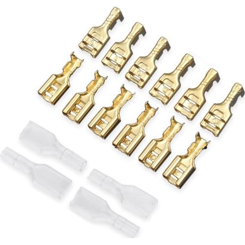 More concessions 100 sets Luxury gold collr 6.3mm Spade Crimpare Terminali-16AWG 0.5mm Thickness
