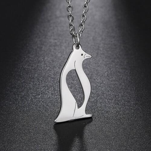 COOLTIME Stainless Steel Penguin Animal Silver Color Hollow Small Necklace Long Charm Jewelry Date lover Gift for Men Women