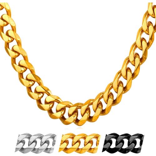 Collare Curb Chain 316L Stainless Steel 9mm Wide Link Chain Gold/Black Color Necklace Hippie Men Streetwear Jewelry N213