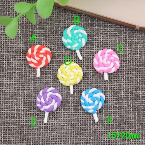 New Arrival 10pcs 15*20mm Colorful Lollipop Candy Shape Resin Cabochon Polymer Clay Clay Bead Charms DIY Material Ornaments