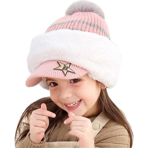Baby Winter Hat Pom Pom Beanie Hats Baby Girl and Boy Hat with Warm Fleece Lining Caps for Kids HT19025