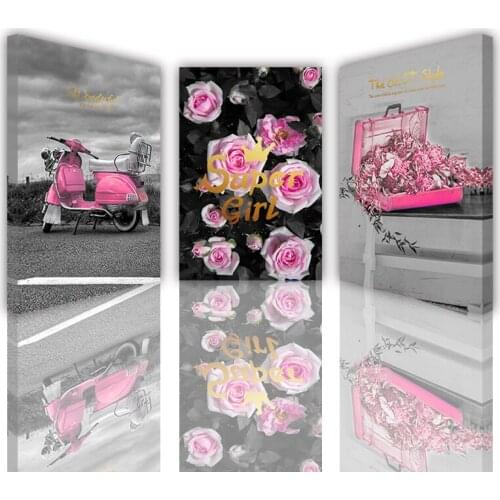 Pink girl department flower triptych decorative painting sofa wall art poster decorative painting modern bedroom decorative