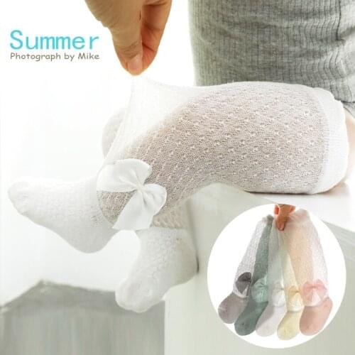 Baby Girl Mesh Sock Summer Spring Non-slip Cotton Thin Bow Over The Knee Breathable High Stockings For 0-3 years Newborn Kids