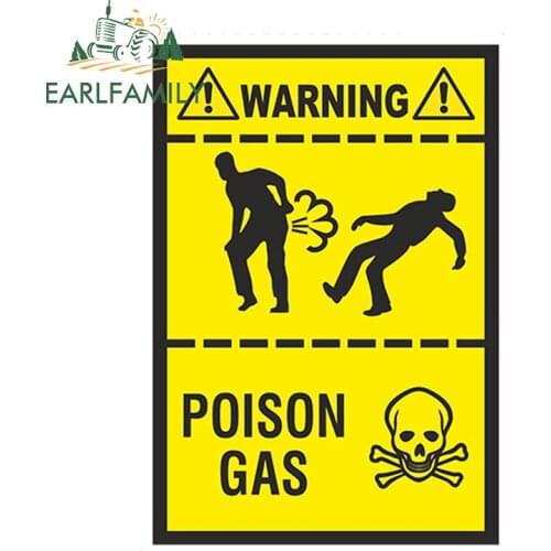 EARLFAMILY 13cm x 8.8cm Poison Gas Fart Car Sticker Funny Warning Farting Gases Truck Toilet Waterproof Accessories