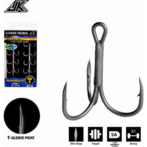 JK JT-17 Hooks Fishing Tee Gray Color Treble Hook T-Groove 1X Jig Triple Fishing Hook Super Antirust Tee Hooks For Light Spoon