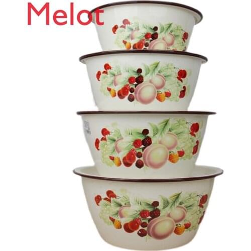 Thickened Enamel Flat Lid Pots Enamel Basin Thickened Pots with Lid Old-Fashioned Enamel Lark Bowl Dumpling Stuffing Pots Tureen