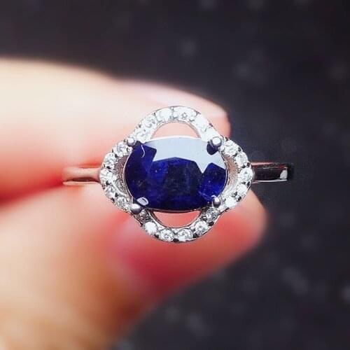 Natural real dark sapphire flower ring 925 sterling silver 5*7mm 1ct gemstone Per jewelry Fine jewelry Women rings X215119