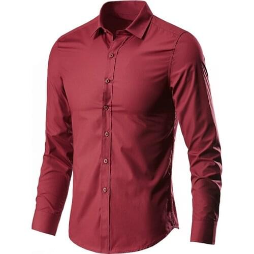 Red Men Shirt Long Sleeve Slim Fit Non-Iron Business Shirt Social Dress Casual Brand Shirts for Men Korean Clothes Chemise Homme