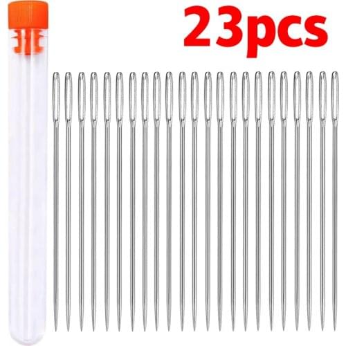KAOBUY 23 PCS 2.13in Large Eye Sewing Needles Leather Crafts Sewing Needle Stainless Steel Knitting Needles + Plastic Bottle