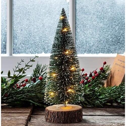 Micro LED Artificial Fir Christmas Tree Frosted XMAS Tree Desktop White Cedar Ornaments Tabletop Tree Holiday Party DIY Decor