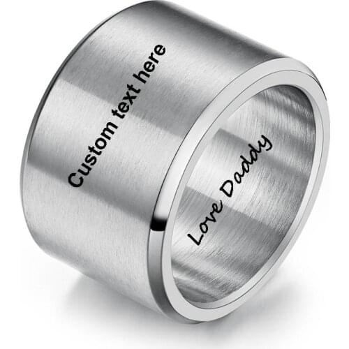 15MM Width Customized Rings Stainless Steel Matte Brushed Fing for Men Boy Hip-Hop Punk Jewelry